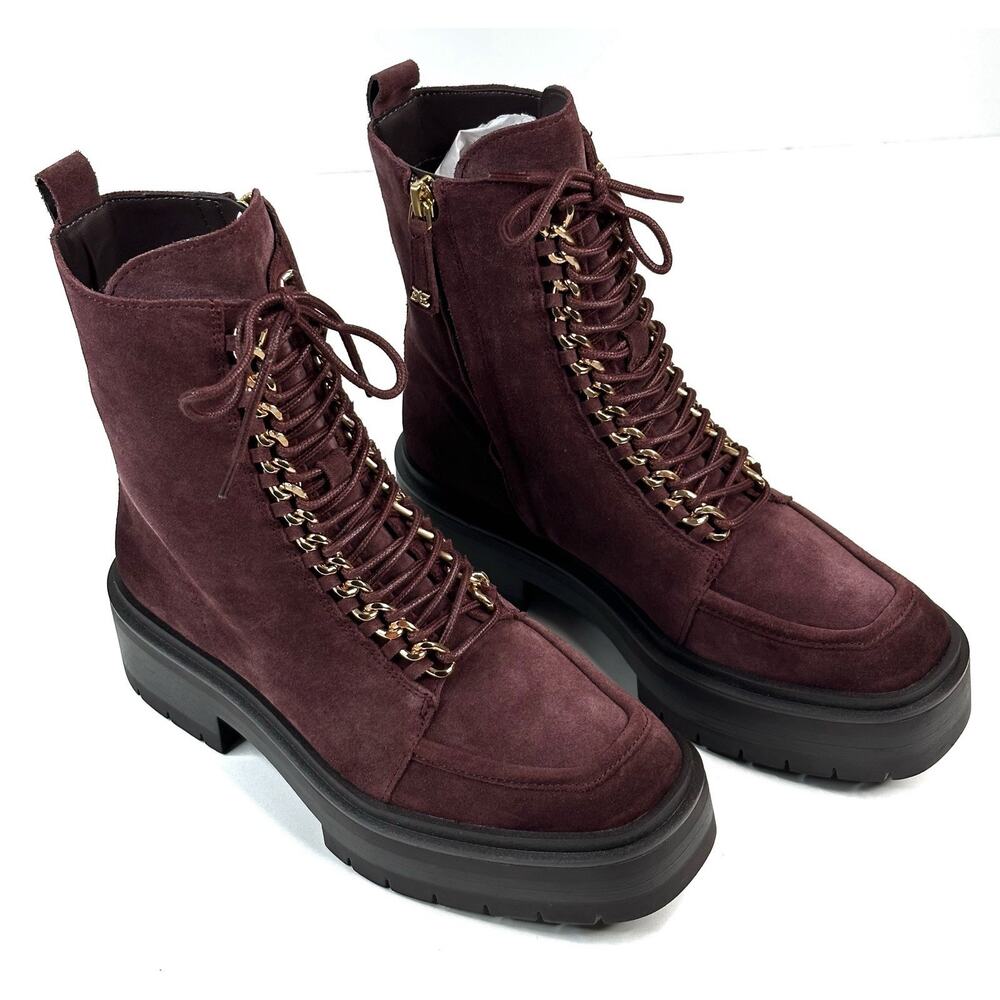 Sam Edelman Lovrin Platform Combat Boots Spiced Pecan Suede Women's 7M Zip New